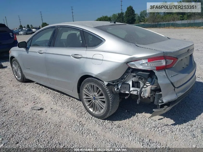 2014 Ford Fusion Hybrid Se VIN: 3FA6P0LU7ER253351 Lot: 40184652