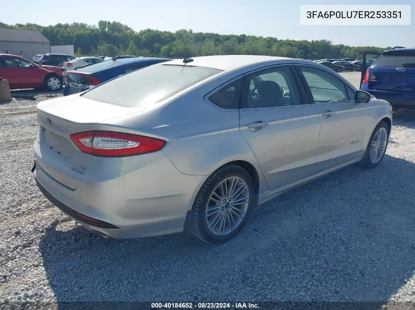 2014 Ford Fusion Hybrid Se VIN: 3FA6P0LU7ER253351 Lot: 40184652