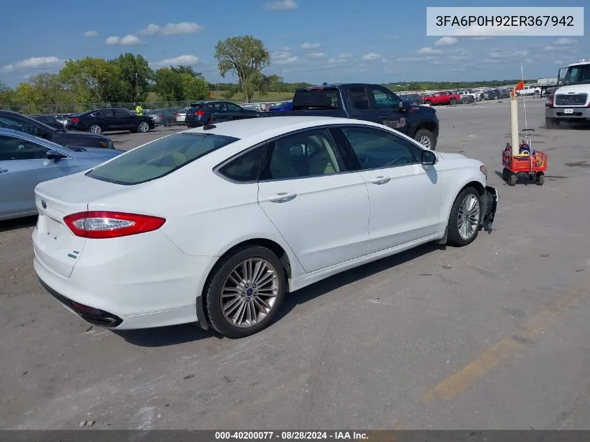 2014 Ford Fusion Se VIN: 3FA6P0H92ER367942 Lot: 40200077