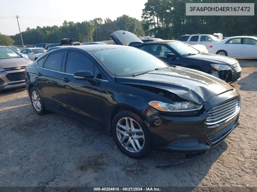 2014 Ford Fusion Se VIN: 3FA6P0HD4ER167472 Lot: 40204918