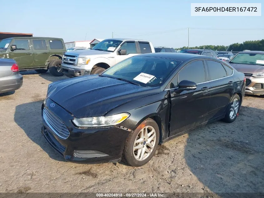 2014 Ford Fusion Se VIN: 3FA6P0HD4ER167472 Lot: 40204918