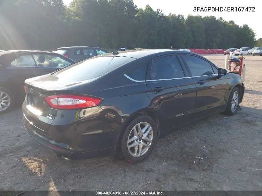 2014 Ford Fusion Se VIN: 3FA6P0HD4ER167472 Lot: 40204918