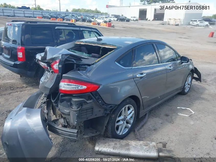 2014 Ford Fusion Se VIN: 3FA6P0H75ER105881 Lot: 40206200