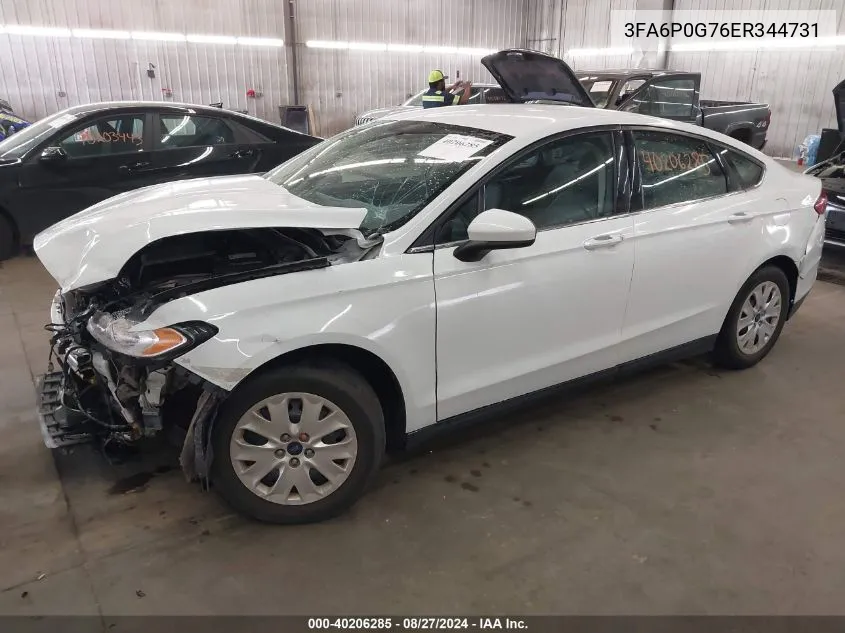 2014 Ford Fusion S VIN: 3FA6P0G76ER344731 Lot: 40206285