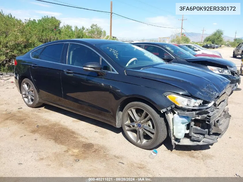 2014 Ford Fusion Titanium VIN: 3FA6P0K92ER330172 Lot: 40211021