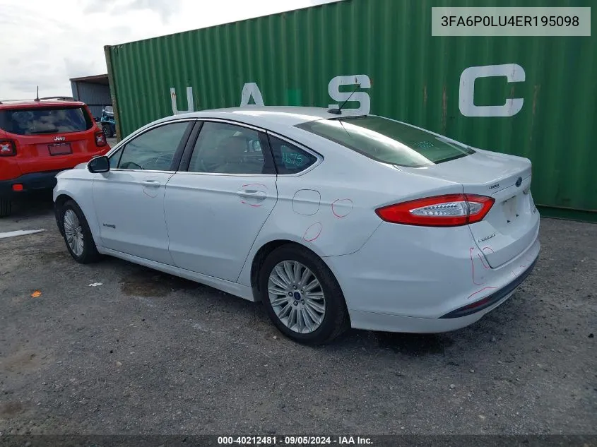 2014 Ford Fusion Se Hybrid VIN: 3FA6P0LU4ER195098 Lot: 40212481