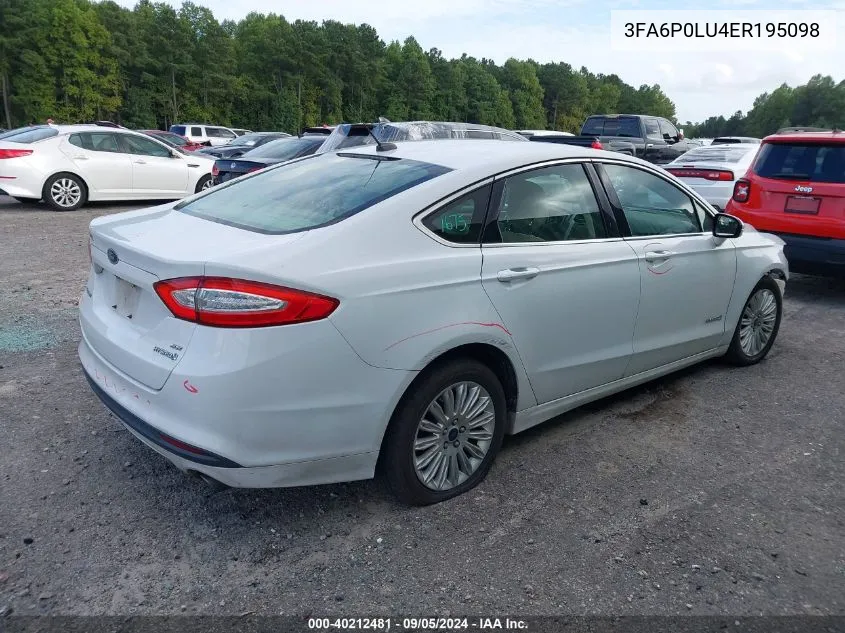 2014 Ford Fusion Se Hybrid VIN: 3FA6P0LU4ER195098 Lot: 40212481