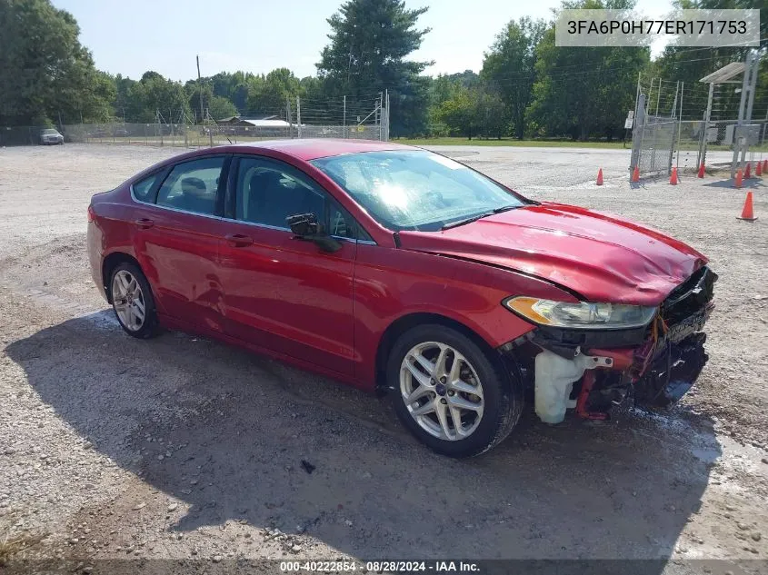 2014 Ford Fusion Se VIN: 3FA6P0H77ER171753 Lot: 40222854