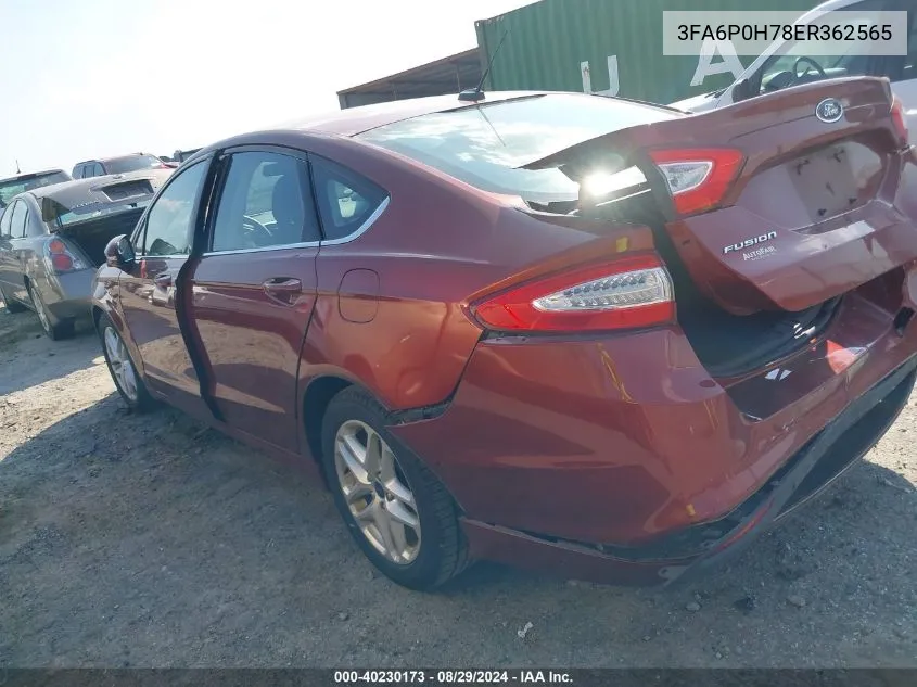 2014 Ford Fusion Se VIN: 3FA6P0H78ER362565 Lot: 40230173