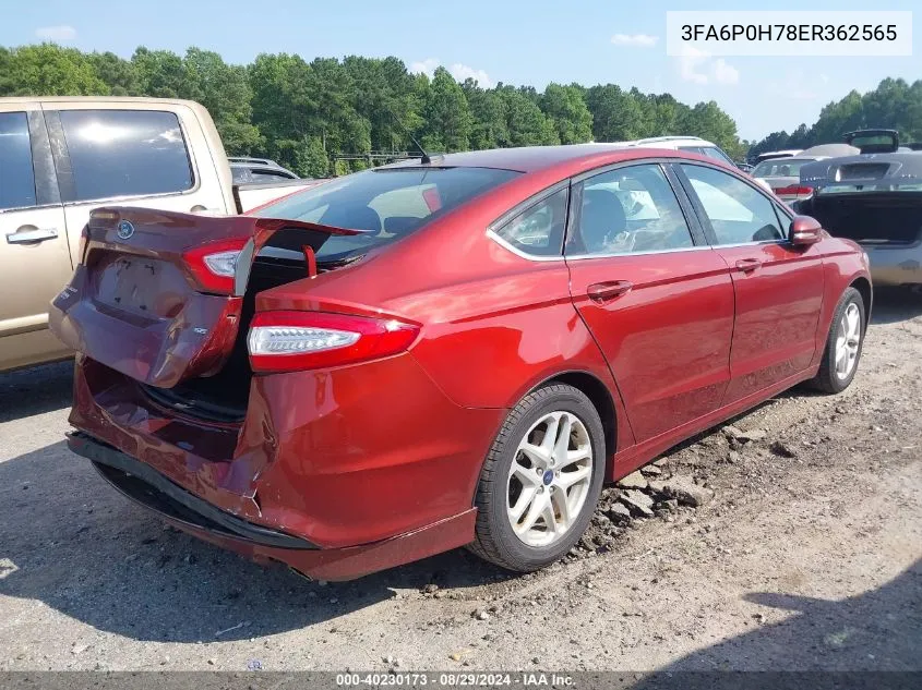 2014 Ford Fusion Se VIN: 3FA6P0H78ER362565 Lot: 40230173