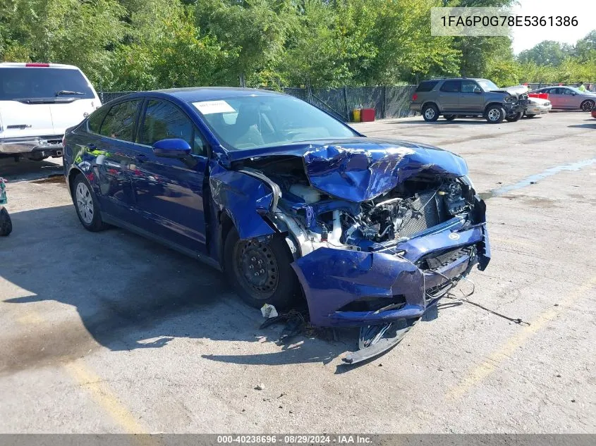 2014 Ford Fusion S VIN: 1FA6P0G78E5361386 Lot: 40238696