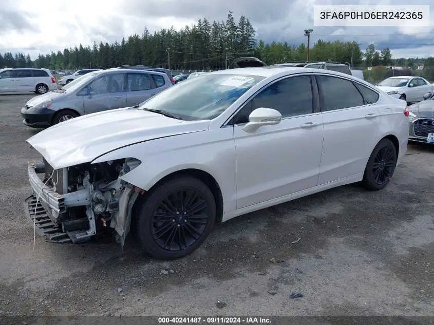 2014 Ford Fusion Se VIN: 3FA6P0HD6ER242365 Lot: 40241487