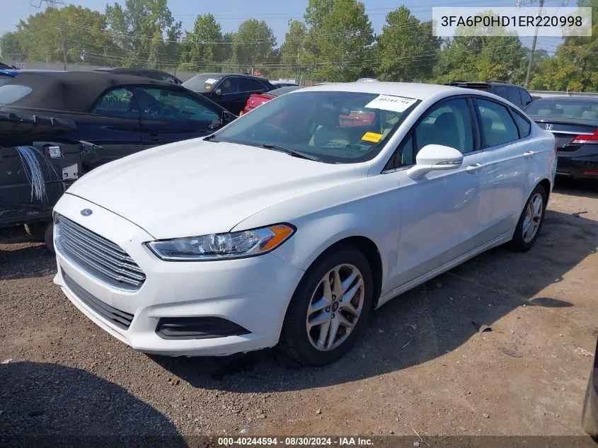 2014 Ford Fusion Se VIN: 3FA6P0HD1ER220998 Lot: 40244594