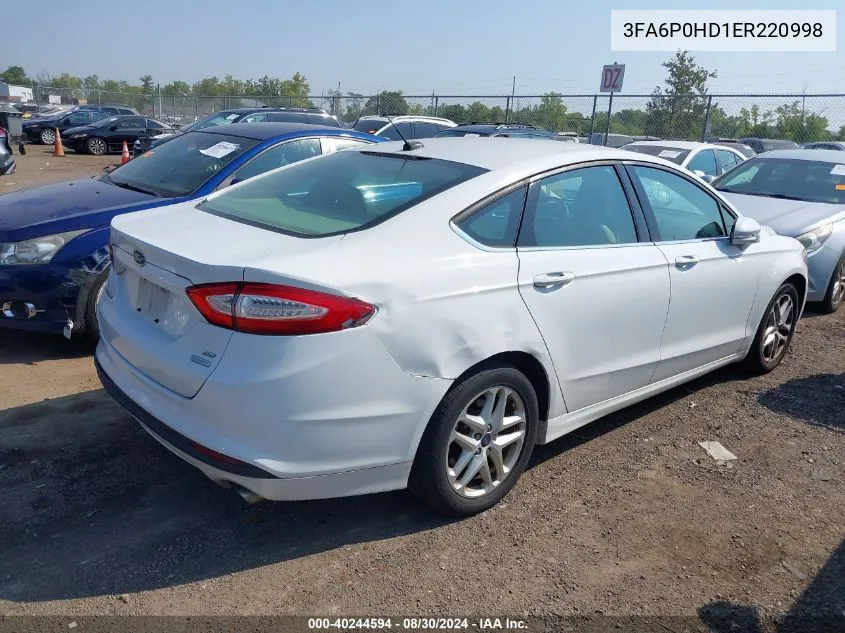 2014 Ford Fusion Se VIN: 3FA6P0HD1ER220998 Lot: 40244594