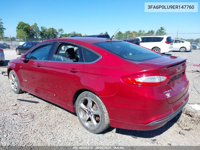 2014 Ford Fusion Se Hybrid VIN: 3FA6P0LU9ER147760 Lot: 40255378