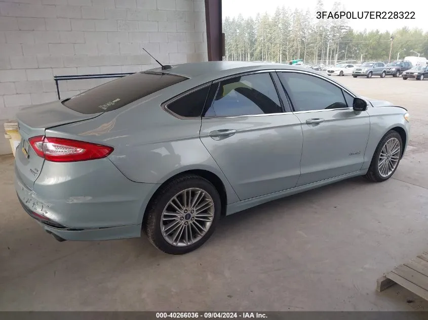 2014 Ford Fusion Hybrid Se Hybrid VIN: 3FA6P0LU7ER228322 Lot: 40266036