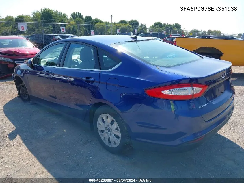 2014 Ford Fusion S VIN: 3FA6P0G78ER351938 Lot: 40269667