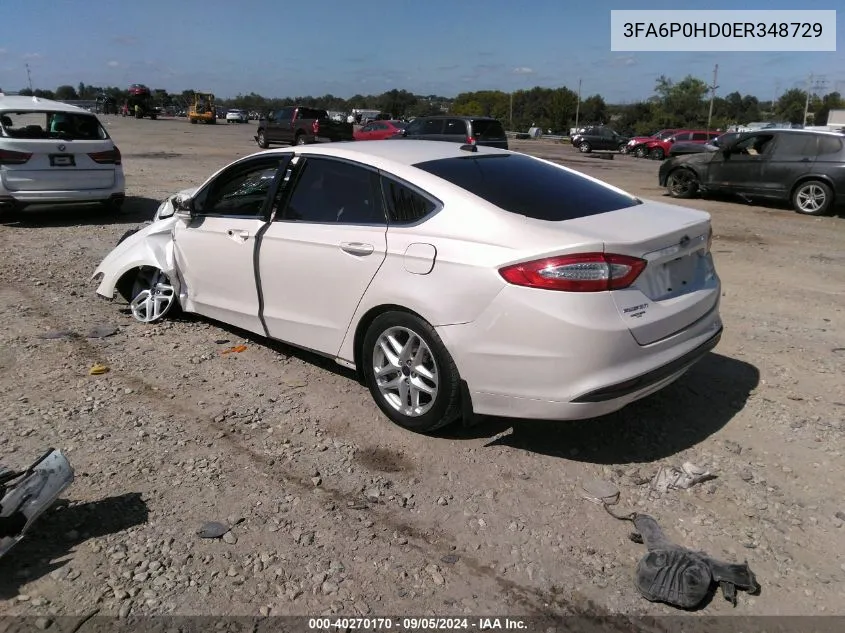 2014 Ford Fusion Se VIN: 3FA6P0HD0ER348729 Lot: 40270170