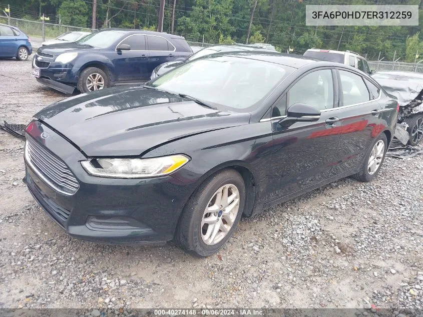 2014 Ford Fusion Se VIN: 3FA6P0HD7ER312259 Lot: 40274148