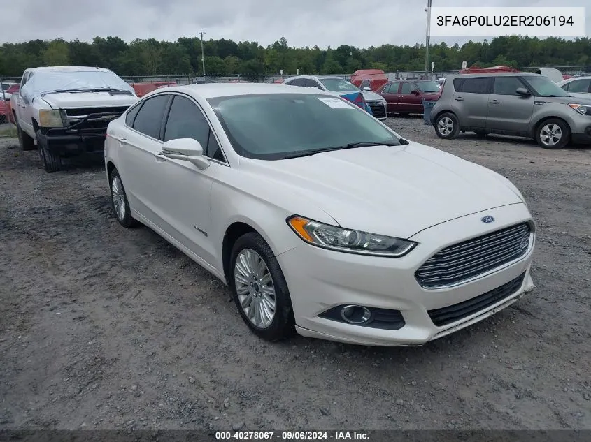 2014 Ford Fusion Hybrid Se VIN: 3FA6P0LU2ER206194 Lot: 40278067