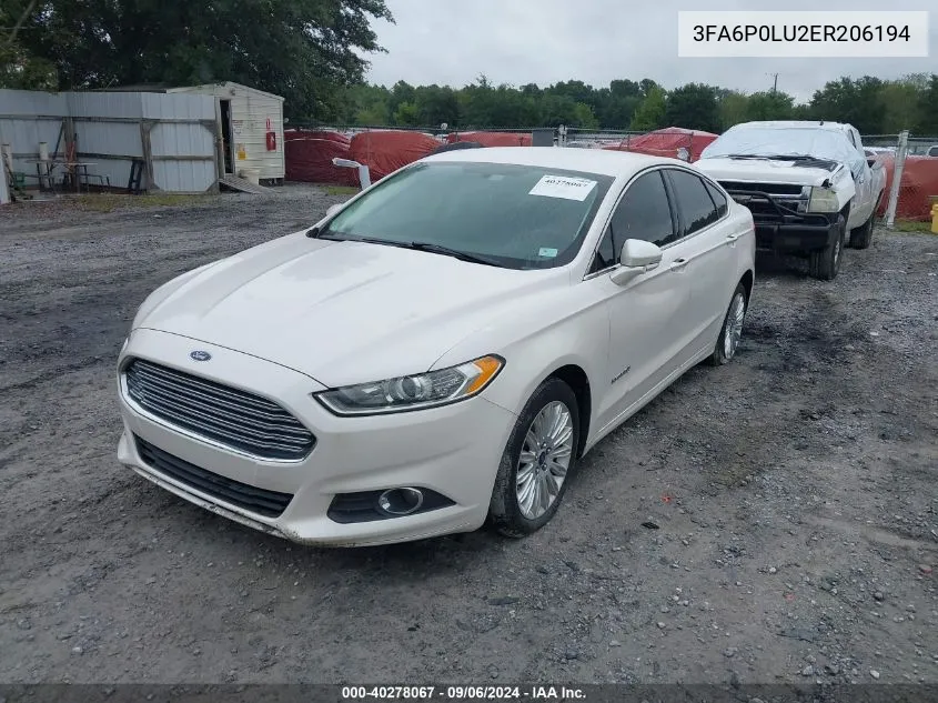 2014 Ford Fusion Hybrid Se VIN: 3FA6P0LU2ER206194 Lot: 40278067