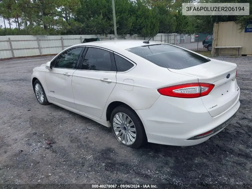 2014 Ford Fusion Hybrid Se VIN: 3FA6P0LU2ER206194 Lot: 40278067