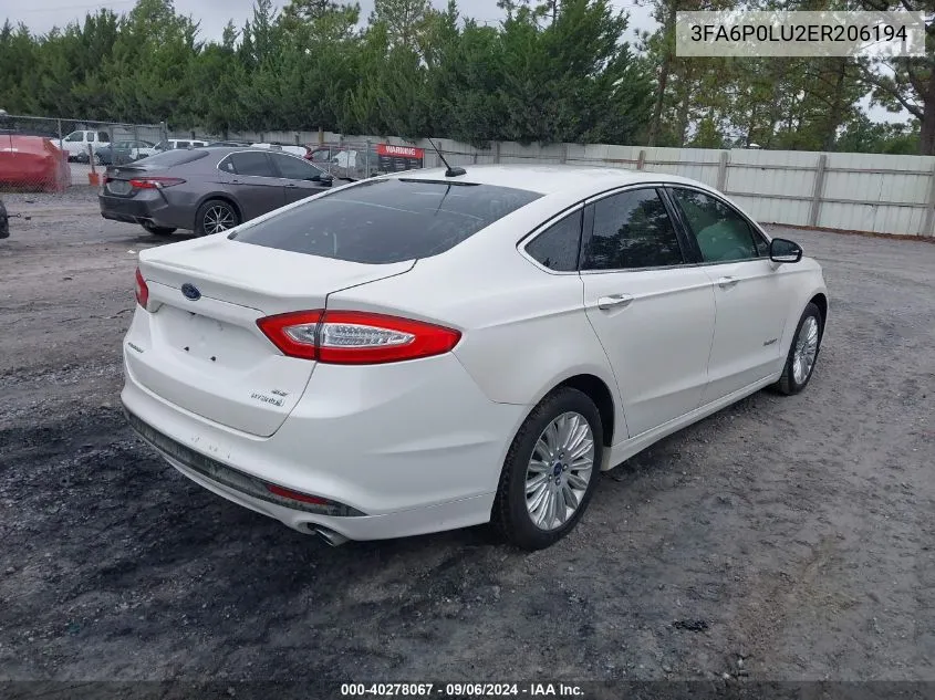 2014 Ford Fusion Hybrid Se VIN: 3FA6P0LU2ER206194 Lot: 40278067