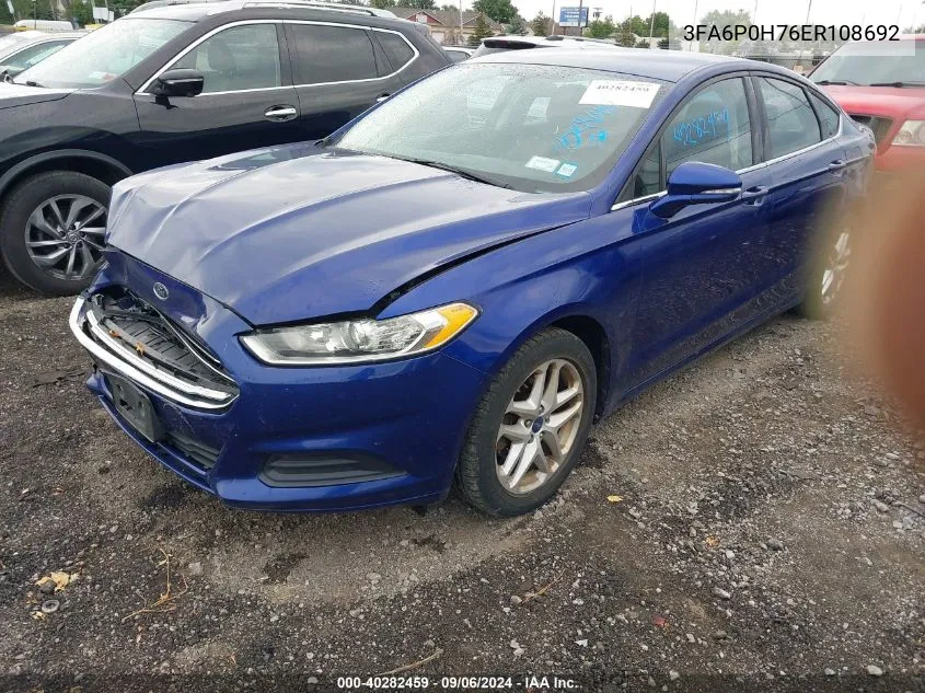 2014 Ford Fusion Se VIN: 3FA6P0H76ER108692 Lot: 40282459