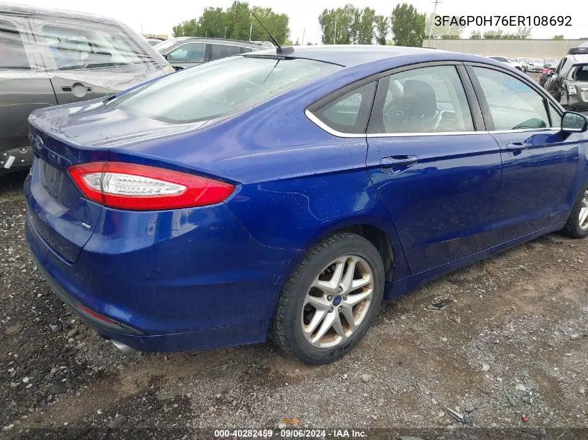 2014 Ford Fusion Se VIN: 3FA6P0H76ER108692 Lot: 40282459