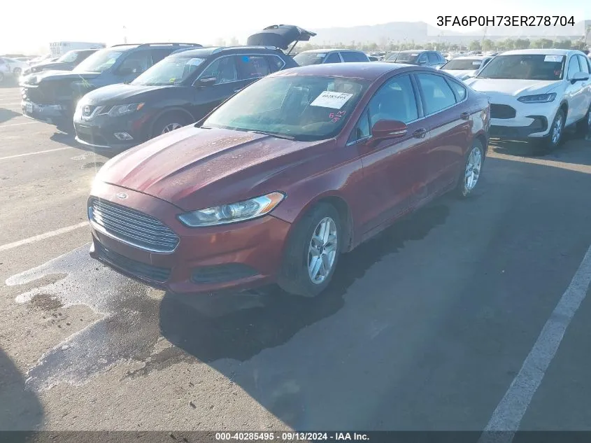 2014 Ford Fusion Se VIN: 3FA6P0H73ER278704 Lot: 40285495