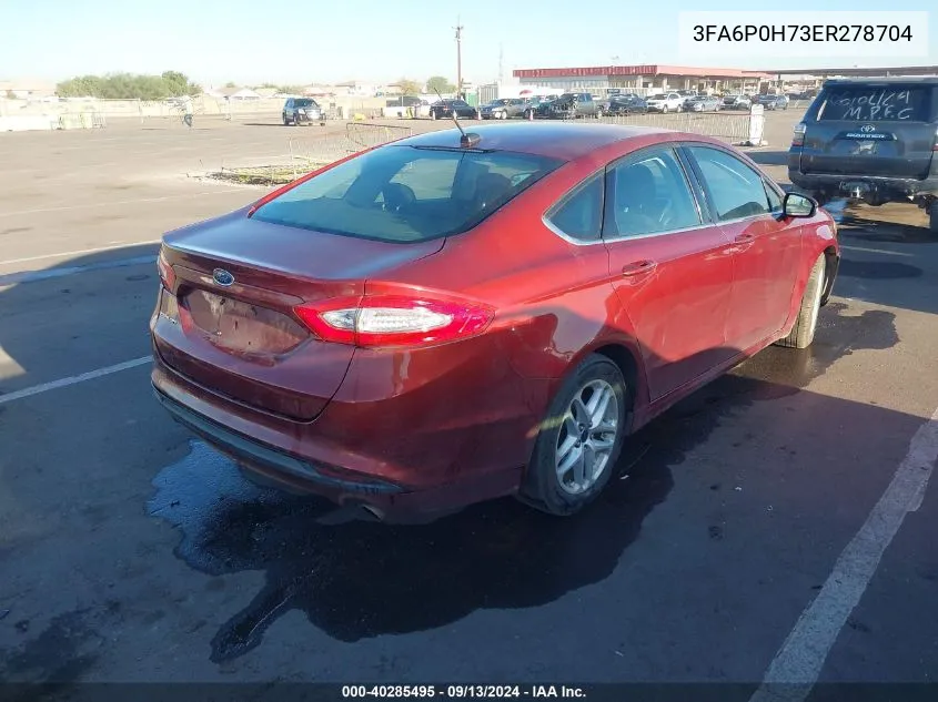 2014 Ford Fusion Se VIN: 3FA6P0H73ER278704 Lot: 40285495