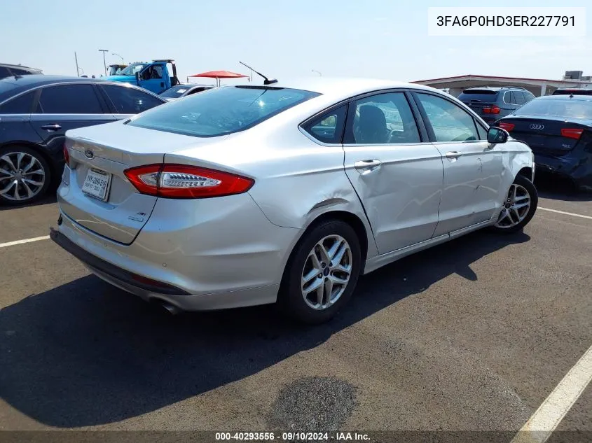 2014 Ford Fusion Se VIN: 3FA6P0HD3ER227791 Lot: 40293556