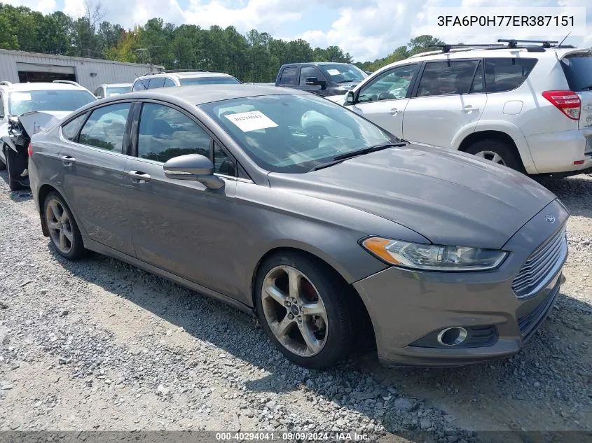 2014 Ford Fusion Se VIN: 3FA6P0H77ER387151 Lot: 40294041