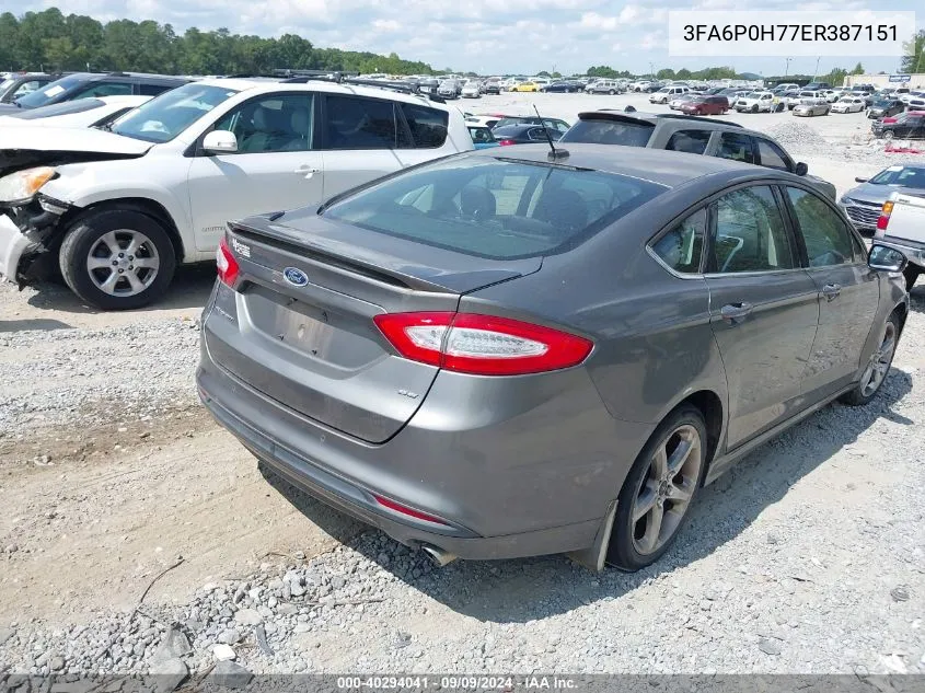 2014 Ford Fusion Se VIN: 3FA6P0H77ER387151 Lot: 40294041