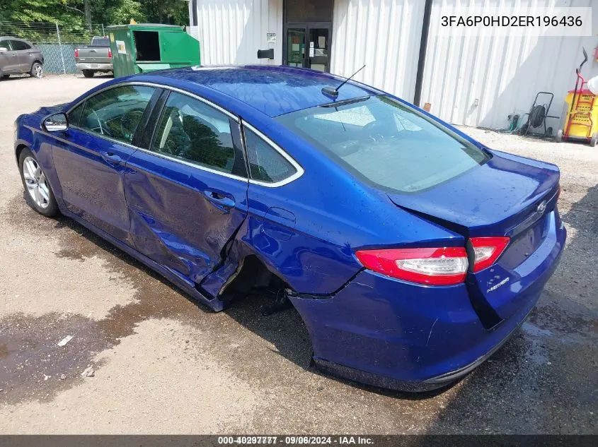 2014 Ford Fusion Se VIN: 3FA6P0HD2ER196436 Lot: 40297777