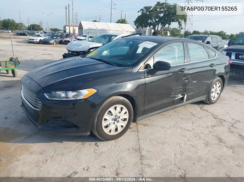 2014 Ford Fusion S VIN: 3FA6P0G70ER155265 Lot: 40334581