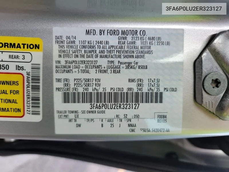 3FA6P0LU2ER323127 2014 Ford Fusion Se Hybrid