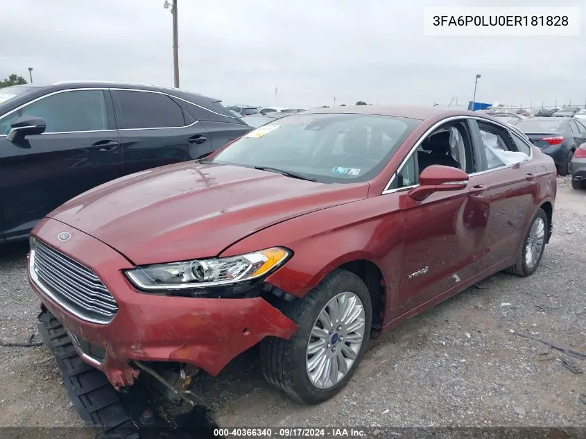 2014 Ford Fusion Hybrid Se VIN: 3FA6P0LU0ER181828 Lot: 40366340