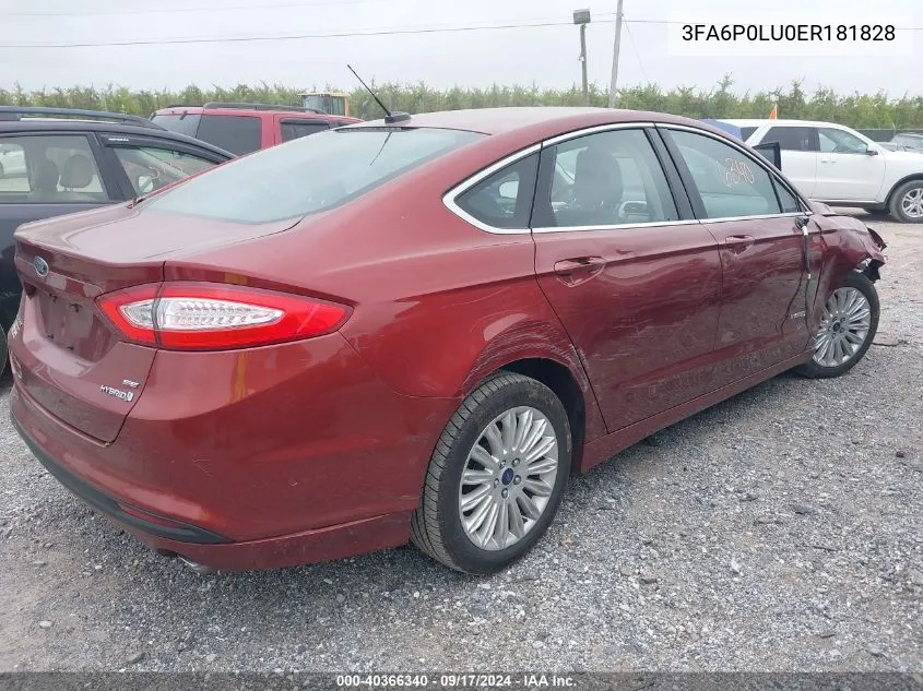 2014 Ford Fusion Hybrid Se VIN: 3FA6P0LU0ER181828 Lot: 40366340