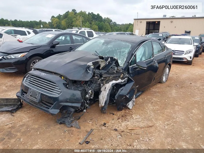 2014 Ford Fusion Se Hybrid VIN: 3FA6P0LU0ER260061 Lot: 40377415