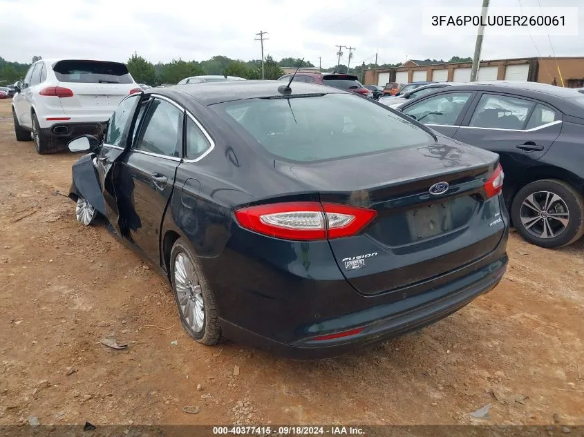 2014 Ford Fusion Se Hybrid VIN: 3FA6P0LU0ER260061 Lot: 40377415