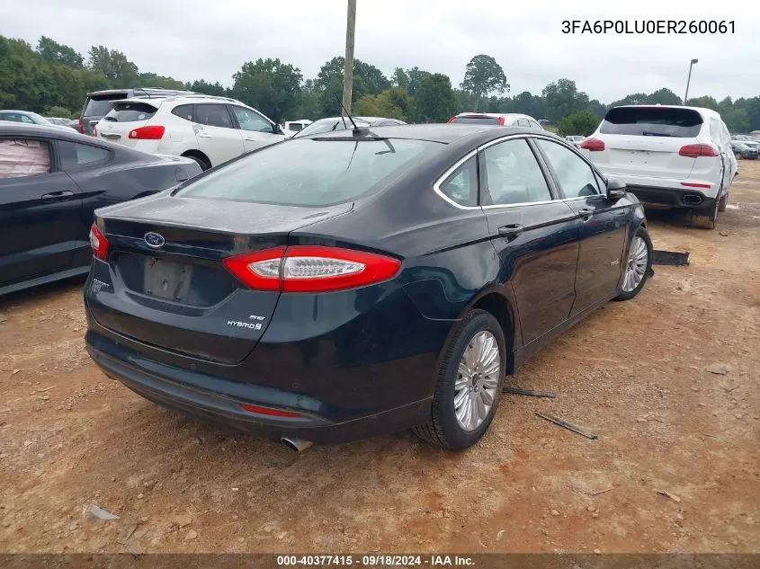 2014 Ford Fusion Se Hybrid VIN: 3FA6P0LU0ER260061 Lot: 40377415