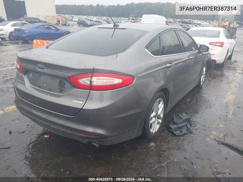 2014 Ford Fusion Se VIN: 3FA6P0HR7ER387314 Lot: 40420970