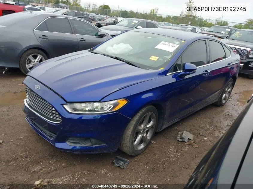 2014 Ford Fusion Se VIN: 3FA6P0H73ER192745 Lot: 40443749