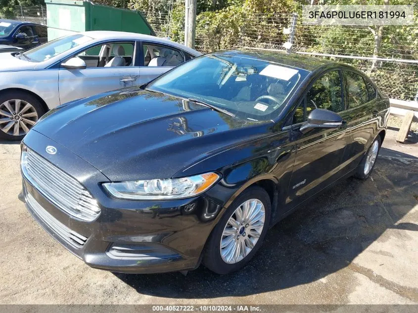 2014 Ford Fusion Hybrid Se VIN: 3FA6P0LU6ER181994 Lot: 40527222