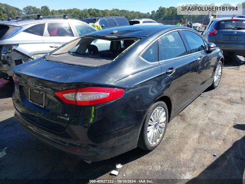 2014 Ford Fusion Hybrid Se VIN: 3FA6P0LU6ER181994 Lot: 40527222