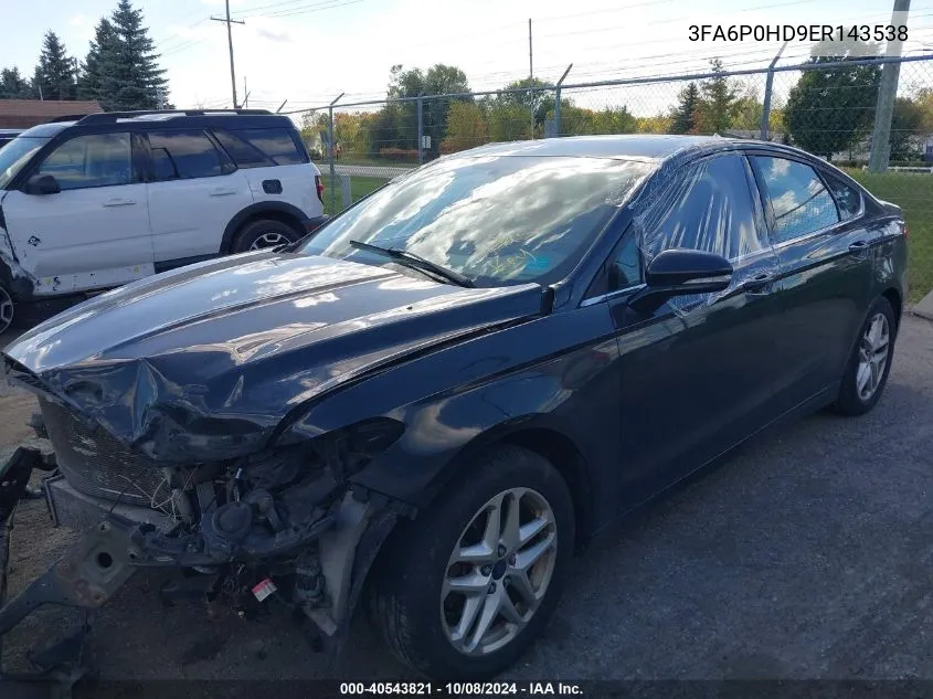 2014 Ford Fusion Se VIN: 3FA6P0HD9ER143538 Lot: 40543821