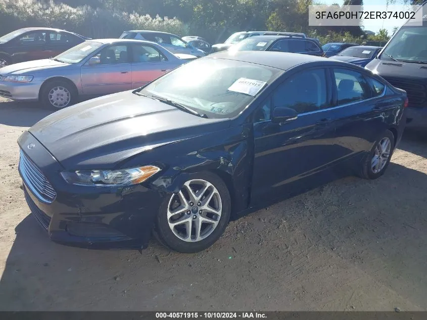 2014 Ford Fusion Se VIN: 3FA6P0H72ER374002 Lot: 40571915