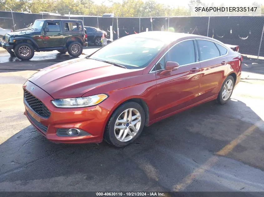 2014 Ford Fusion Se VIN: 3FA6P0HD1ER335147 Lot: 40630110