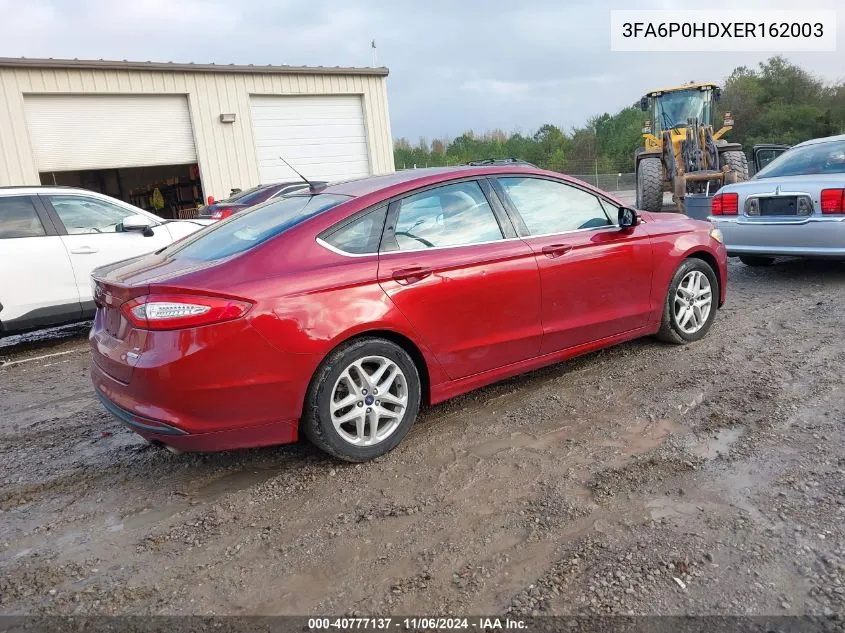 2014 Ford Fusion Se VIN: 3FA6P0HDXER162003 Lot: 40777137